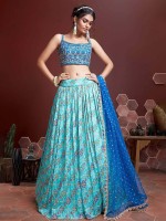 Sky Blue Chinon Silk Lehenga Choli